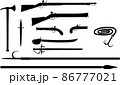 Set of pirates boarding weapon, black silhouette vector illustration 86777021