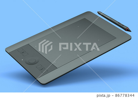 Graphic tablet and pen for illustrators, designers and photographers on blue 86778344