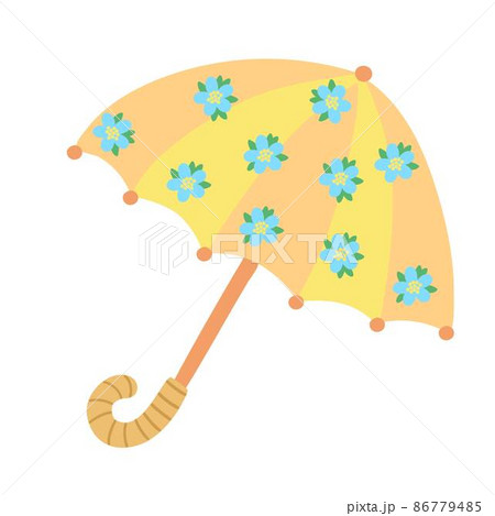 Colorful umbrella decorated with blue forget-me-not flowers vector illustration, flat style design 86779485