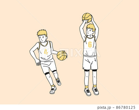 バスケットボール 男子 バスケ部 部活 スポーツ 男の子 ドリブル シュート イラストのイラスト素材