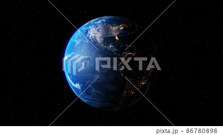 Planet earth with realistic geography surface and orbital 3D cloud atmosphere Planet earth with realistic geography surface and orbital 3D cloud atmosphere 86780898
