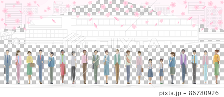 駅前を歩く学生と社会人 駅前を歩く学生と社会人 86780926