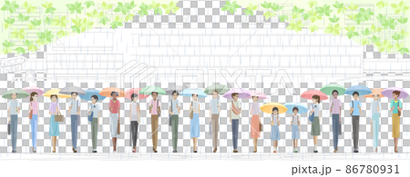 Students and adults walking in front of the station with an umbrella Students and adults walking in front of the station with an umbrella 86780931