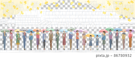 Students and adults walking in front of the station with an umbrella 86780932