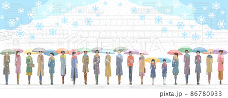 傘をさして駅前を歩く学生と社会人 86780933