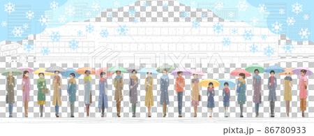 學生和大人打著雨傘在車站前走 86780933