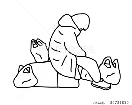 路上生活者の線画イラスト 路上生活者の線画イラスト 86781859