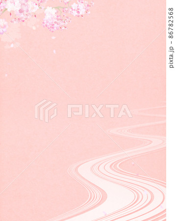 桜と川の流れをイメージした和風背景のイラスト素材