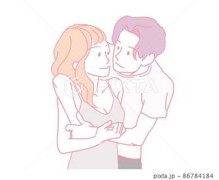 バックハグ ラブラブな代後半から30代 アラサー 男女 カップル ピンク系カラーのイラスト素材