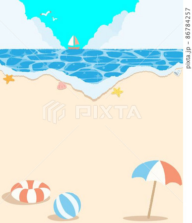 夏をイメージしたシンプルな海の風景イラストのイラスト素材
