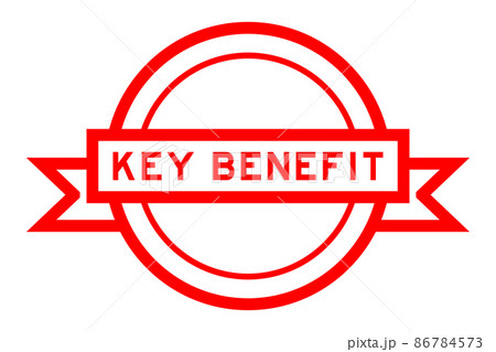 Vintage red color round label banner with word key benefit on white background Vintage red color round label banner with word key benefit on white background 86784573