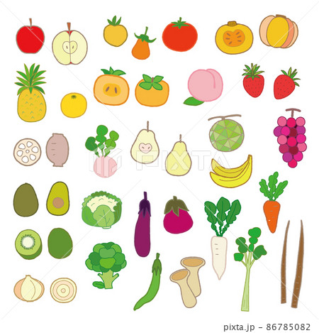 果物と野菜のセット セットのイラスト素材 [86785082] - PIXTA