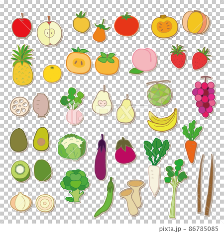 果物と野菜のセット ワッペン風 セットのイラスト素材 [86785085] - PIXTA