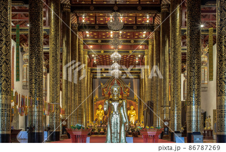 The golden buddha image inside the Buddhist church at the famous Wat Chedi Luang Varavihara. The golden buddha image inside the Buddhist church at the famous Wat Chedi Luang Varavihara. 86787269