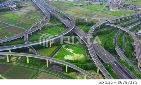 高速道路のジャンクション 空撮 高速道路のジャンクション 空撮 86787335