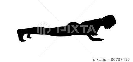 Woman silhouette in vinyasa or low plank pose. Yogi woman training her body muscles. Vector illustration 86787416