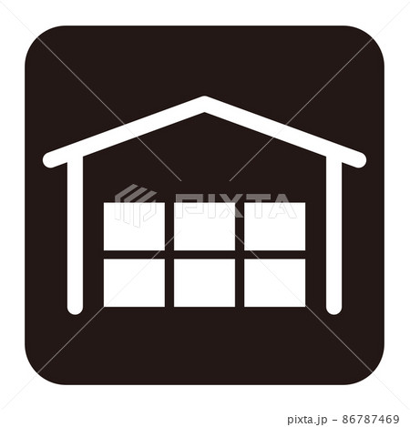 物流倉庫シンプルモノクロ白抜き角丸正方形アイコン 白背景のイラスト素材