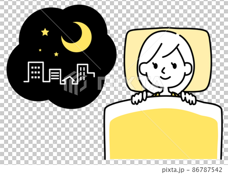 睡眠のイラスト　眠りにつく女性のベクター素材　シンプルタッチ 86787542