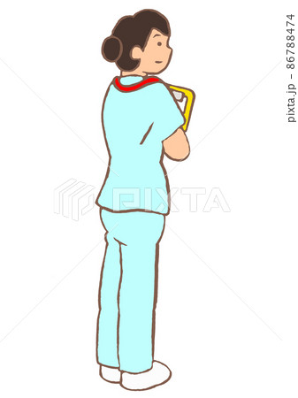 問診表を持っている精神科看護師の後ろ姿のイラスト 86788474