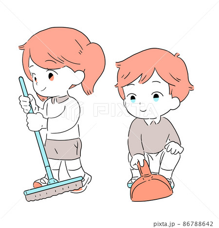 掃除をする小学生 男の子 女の子 掃除をする小学生 男の子 女の子 86788642
