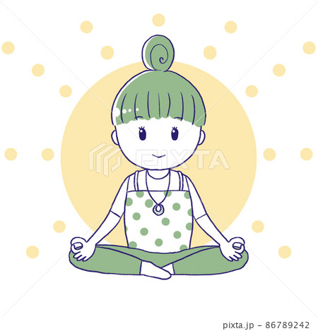 目を開けて瞑想する女性背景あり 86789242