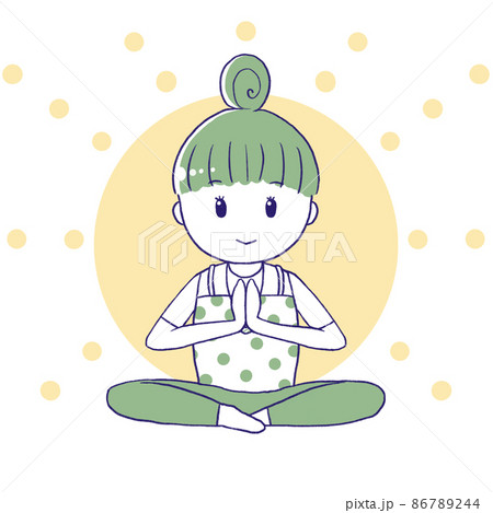 目を開けて合掌する女性背景あり 86789244