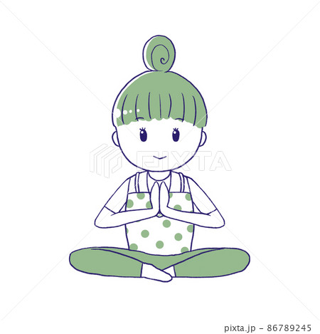 目を開けて合掌する女性 86789245