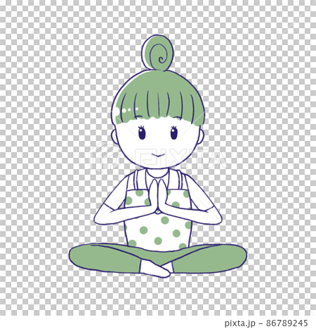 目を開けて合掌する女性 86789245