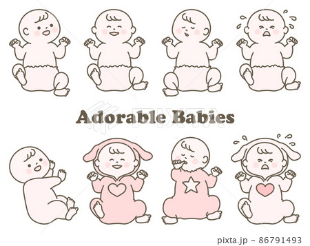 人物　赤ちゃん　セット　シンプル　ブラウン×ピンク 86791493