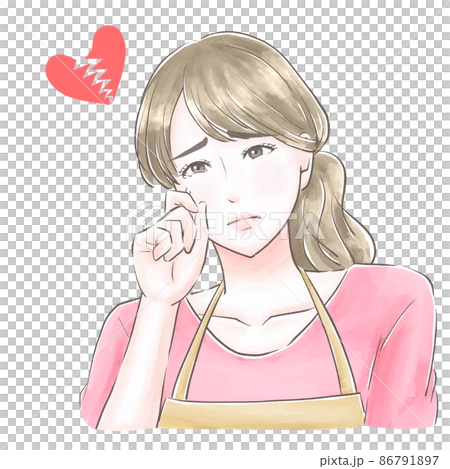A housewife who sheds tears in shock, a heart that breaks, watercolor style 86791897