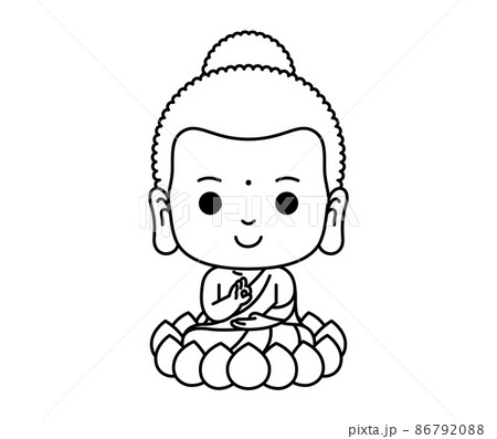 Little buddha cartoon character meditation outline