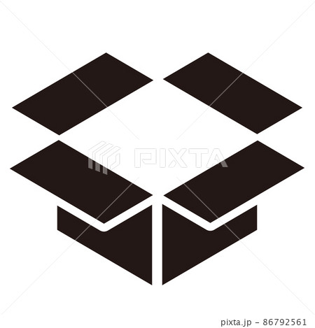 開いた段ボール箱のシンプルモノクロアイコン 白背景のイラスト素材