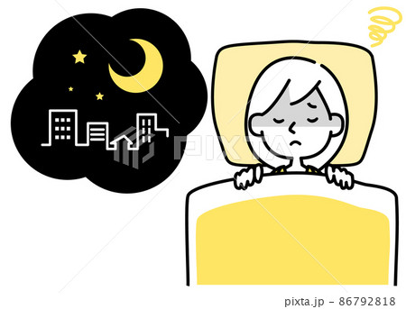睡眠中のイラスト 眠りが浅い女性のベクター素材 シンプルタッチのイラスト素材