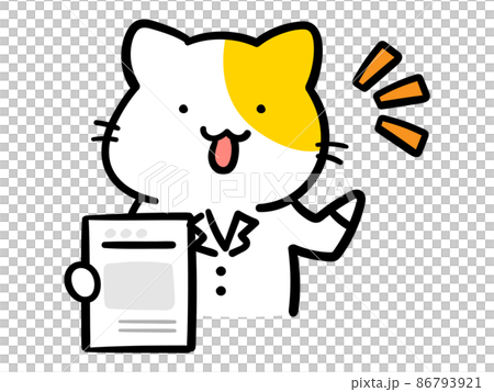 薬を処方する薬剤師のねこのかわいい手描き風イラスト 86793921