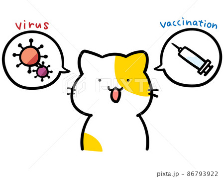 ワクチンとウィルスについて話すかわいいねこの手書き風イラスト 86793922