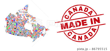 Engineering Mosaic Canada Map and Made in Scratched Stamp Engineering Mosaic Canada Map and Made in Scratched Stamp 86795515