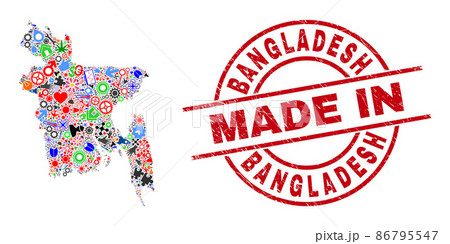 Component Collage Bangladesh Map and Made in Textured Seal 86795547