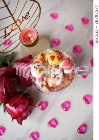 Cocoa with cute marshmallows. Date and valentine's day concept. 86795577