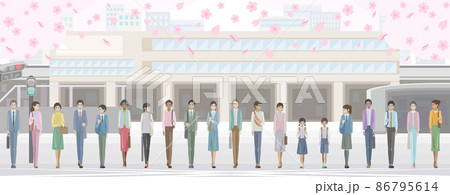 駅前を歩く学生と社会人 駅前を歩く学生と社会人 86795614
