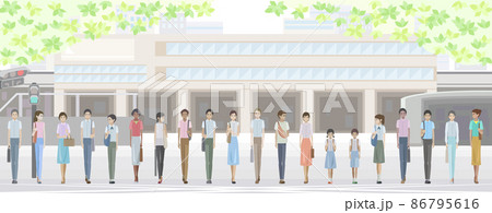 駅前を歩く学生と社会人 86795616