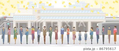 駅前を歩く学生と社会人 駅前を歩く学生と社会人 86795617