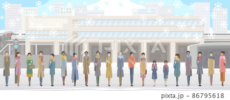 駅前を歩く学生と社会人 86795618