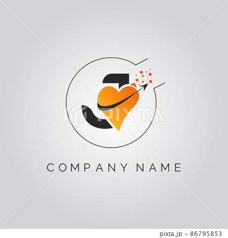 Initial letter J logo with creative love sign biotech typography vector template. Abstract letter J logo design 86795853