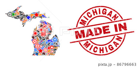 Science Collage Michigan State Map and Made in Scratched Seal 86796663