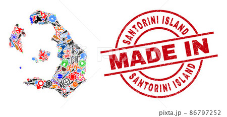 Industrial Mosaic Santorini Island Map and Made in Textured Stamp Seal Industrial Mosaic Santorini Island Map and Made in Textured Stamp Seal 86797252