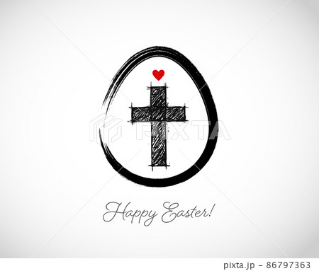 Easter greeting card in simple minimalist style with crucifix. Christian cross in easter egg on white background. Easter greeting card in simple minimalist style with crucifix. Christian cross in easter egg on white background. 86797363