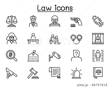 Law icons set in thin line style 86797818