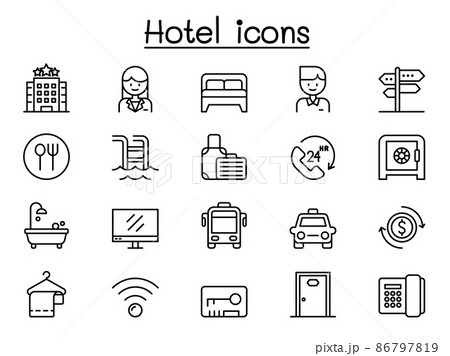 Hotel icons set in thin line style 86797819