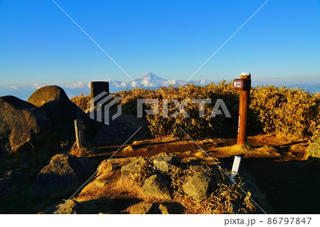 伊豆山稜線歩道 達磨山 山頂と富士山 伊豆山稜線歩道 達磨山 山頂と富士山 86797847
