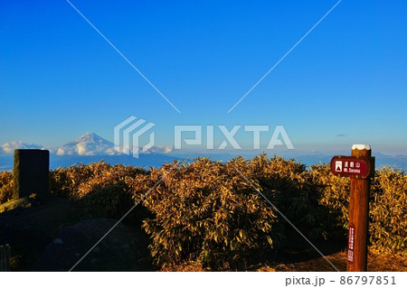 伊豆山稜線歩道 達磨山 山頂と富士山 伊豆山稜線歩道 達磨山 山頂と富士山 86797851